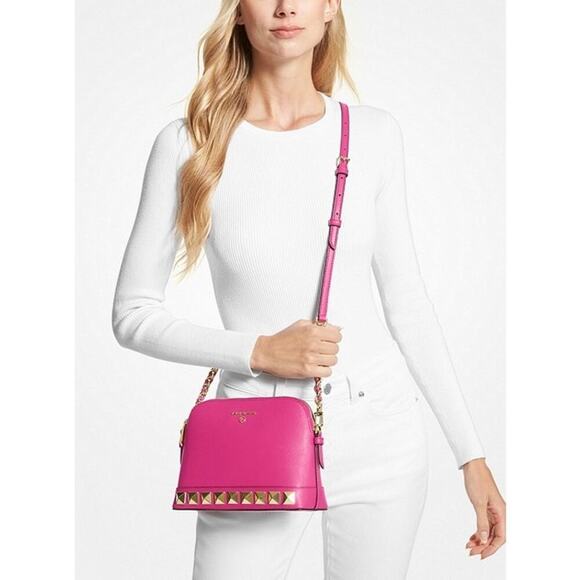 Michael Kor Jet Set Charm wild Berry studded pink purse New - Picture 2 of 12